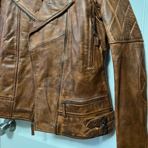 Real Leather Jacket Front Full Zipper - Picture 3 of 4